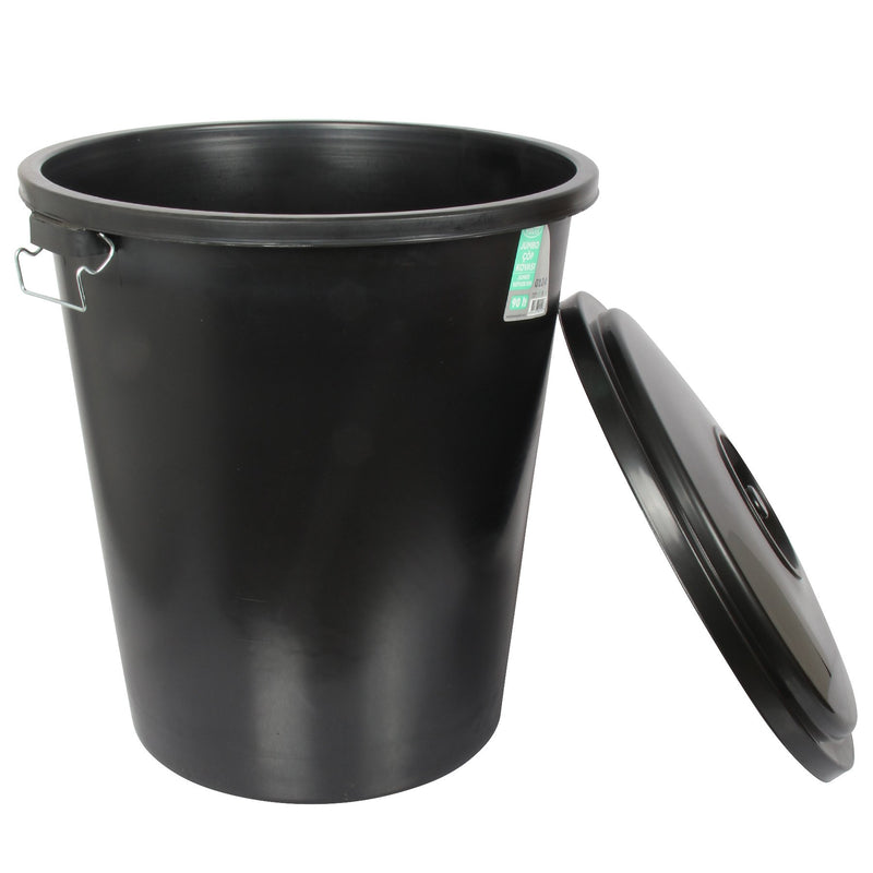 2x 90L Heavy Duty Garden Rubbish Refuse Bin. Metal Handles with Clip Lid. (Black)