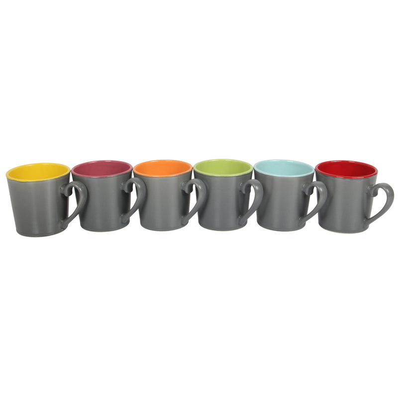 Stoneware Tea Coffee Cups. Multicoloured Tea Coffee Mugs. (Pack of 6) (300 cc/ml)