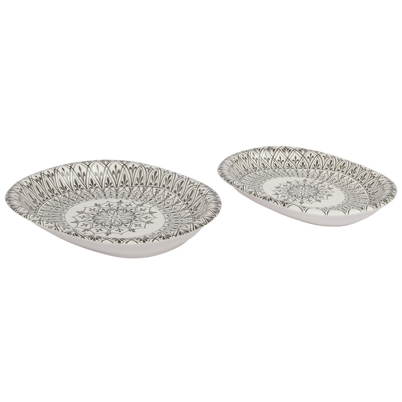 2 Different Sizes Stoneware Serving Platter. Salad Appetizer Dishes. Decorative Ethnic Theme. (Set of 2)