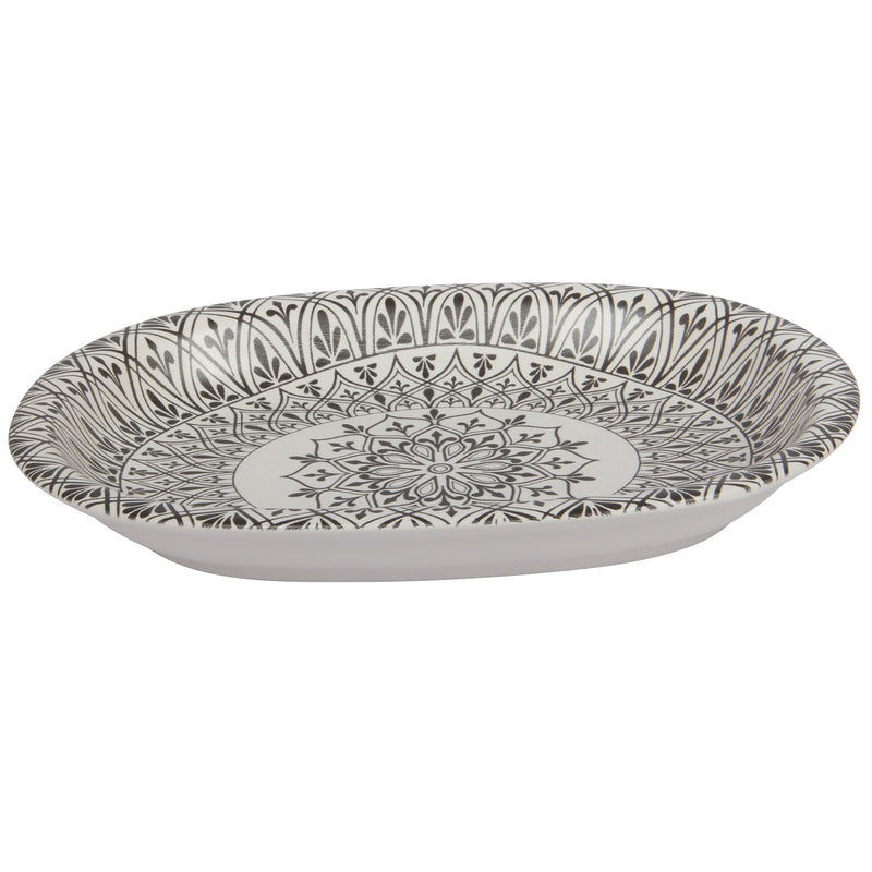 2 Different Sizes Stoneware Serving Platter. Salad Appetizer Dishes. Decorative Ethnic Theme. (Set of 2)