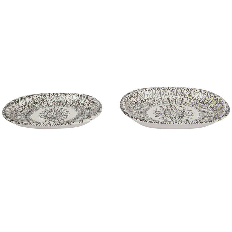 2 Different Sizes Stoneware Serving Platter. Salad Appetizer Dishes. Decorative Ethnic Theme. (Set of 2)