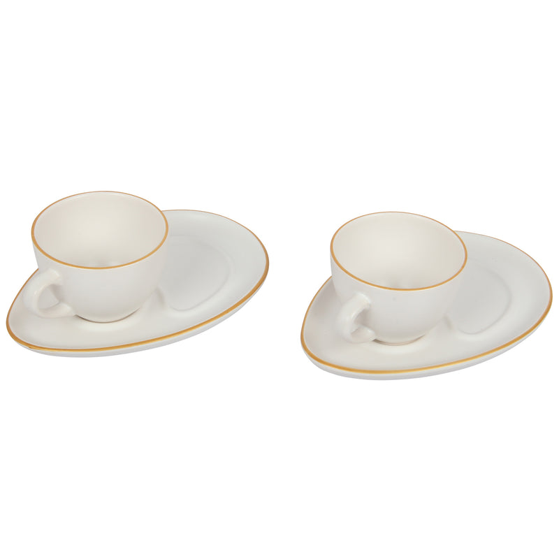 Coffee Cup & Snack Plate Set. Stoneware Matte Cups & Saucer. (White) (Set of 2)