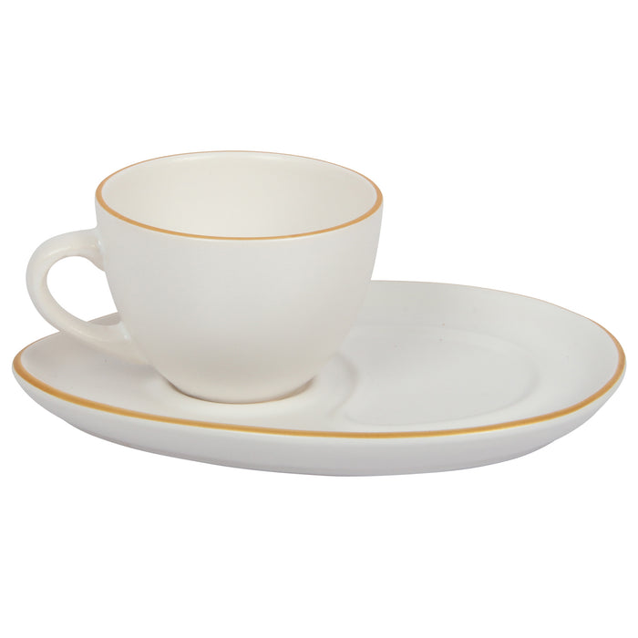 Coffee Cup & Snack Plate Set. Stoneware Matte Cups & Saucer. (White) (Set of 2)