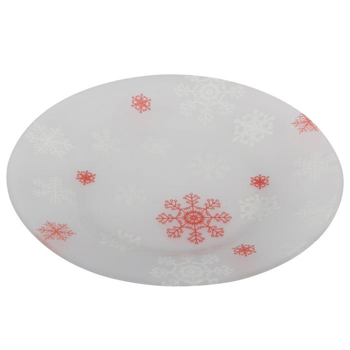 Christmas Snow Flake Pattern Glass Cake Plate. (Set of 12)