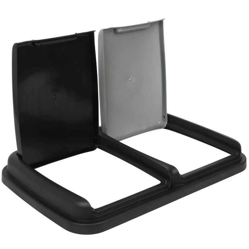 Double Rubbish Waste Bin Lid. Replacement Flat Lids. (Black & Grey)