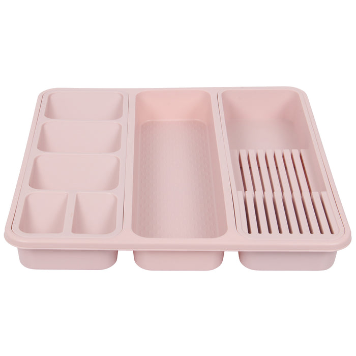 Large Cutlery Tray. 6 Compartments Kitchen Drawer Organiser. (Pink)