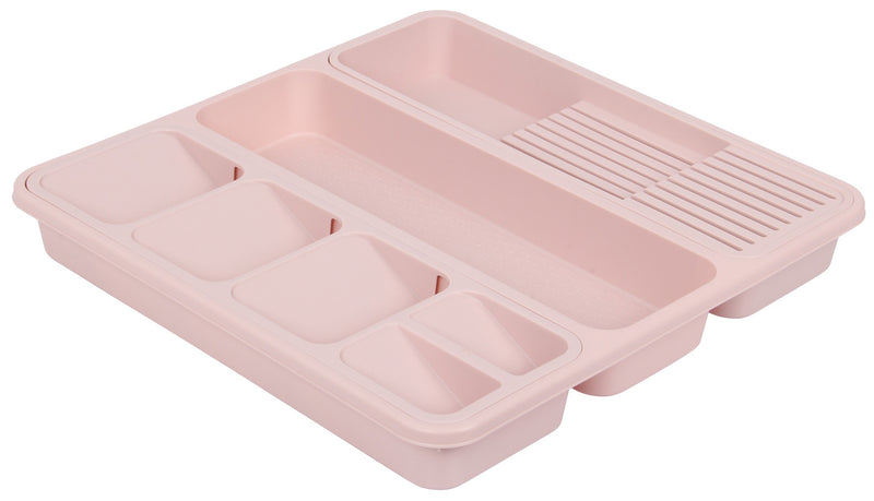 Large Cutlery Tray. 6 Compartments Kitchen Drawer Organiser. (Pink)