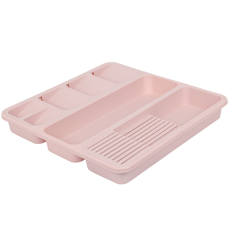 Large Cutlery Tray. 6 Compartments Kitchen Drawer Organiser. (Pink)