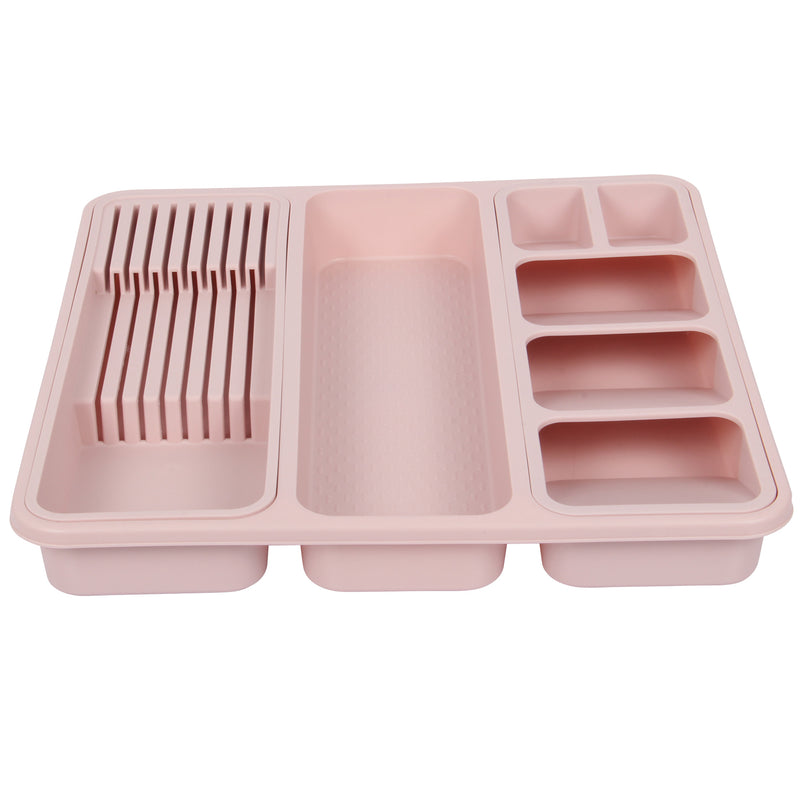 Large Cutlery Tray. 6 Compartments Kitchen Drawer Organiser. (Pink)