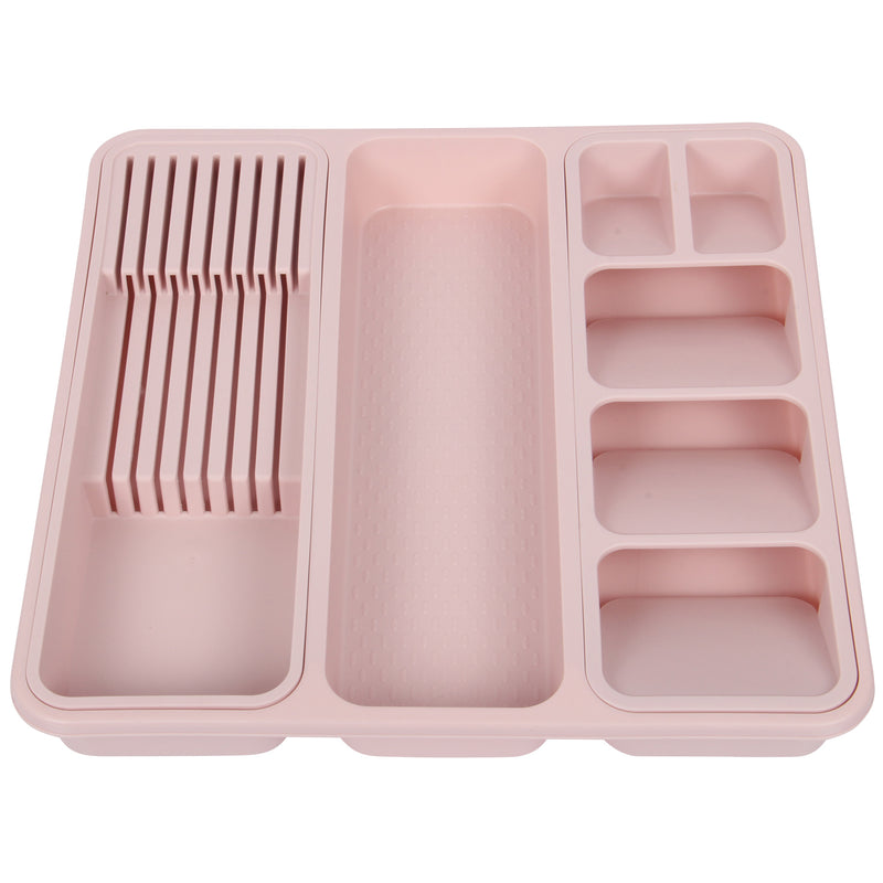 Large Cutlery Tray. 6 Compartments Kitchen Drawer Organiser. (Pink)