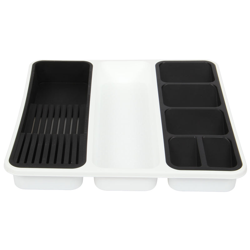 Large Cutlery Tray. 6 Compartments Kitchen Drawer Organiser. (Black & White)