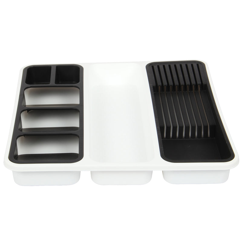 Large Cutlery Tray. 6 Compartments Kitchen Drawer Organiser. (Black & White)