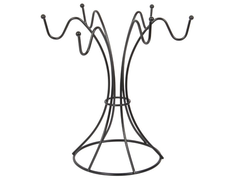 Mug Tree Holder. Cup Holder Stand. 6 Hooks. Black Metal Coffee Mug Stand.