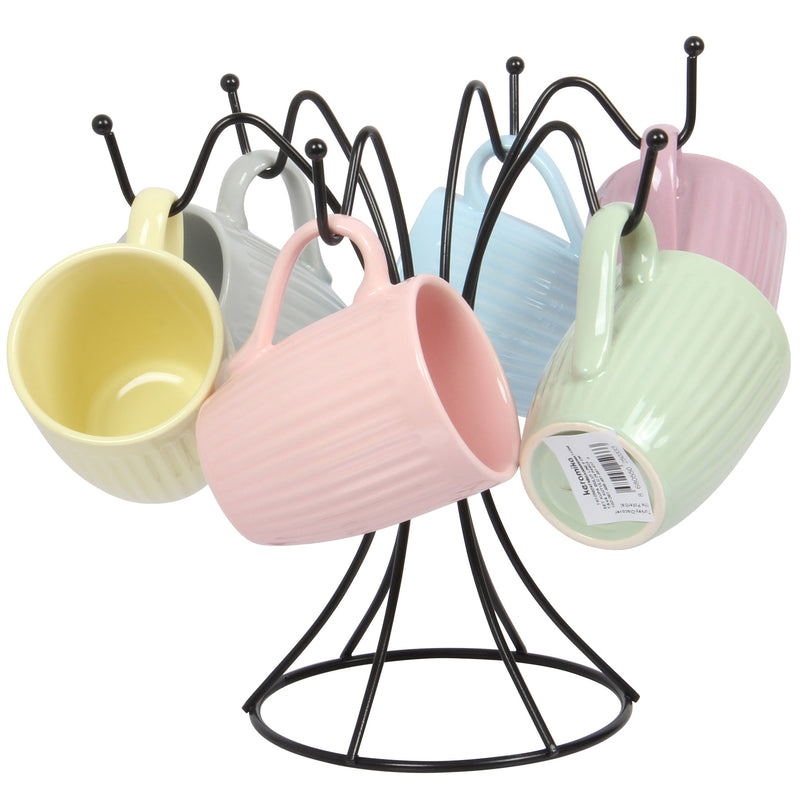 Mug Tree Holder. Cup Holder Stand. 6 Hooks. Black Metal Coffee Mug Stand.