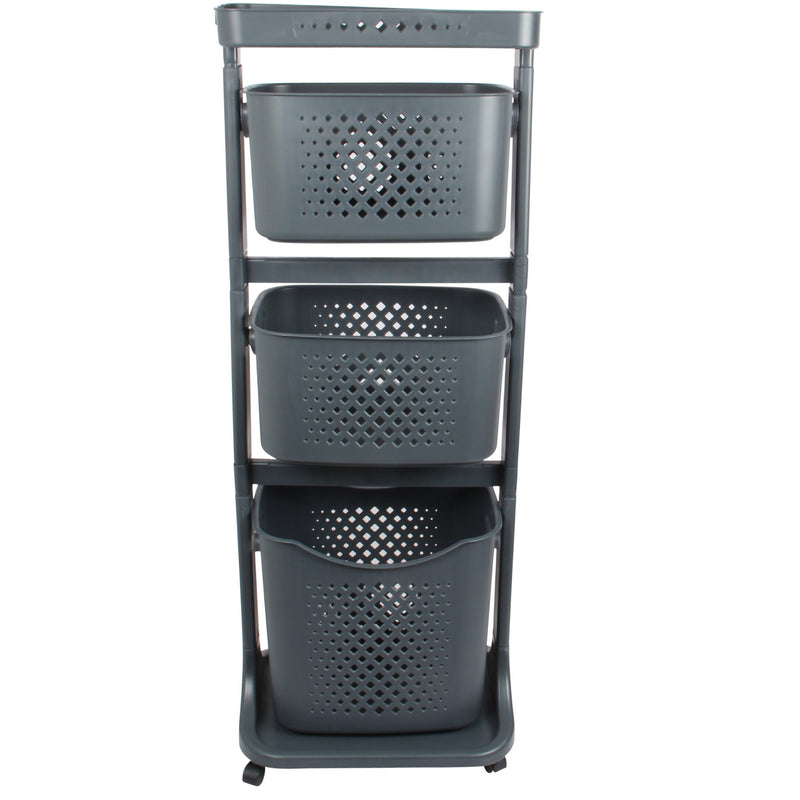 4 Tier Plastic Vegetable Rack with Wheels. Storage Trolley. Movable Baskets.