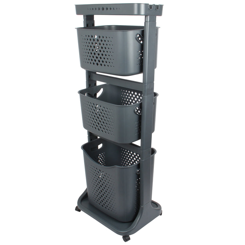 4 Tier Plastic Vegetable Rack with Wheels. Storage Trolley. Movable Baskets.