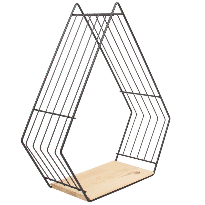 Pyramid Wall Shelf. Floating Shelves Natural Wood. Triangle Decor Shelf. (Black)