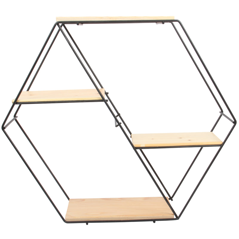 Black Hexagon Wall Shelf with 4 Levels. Floating Shelves. Honeycomb Shelf.