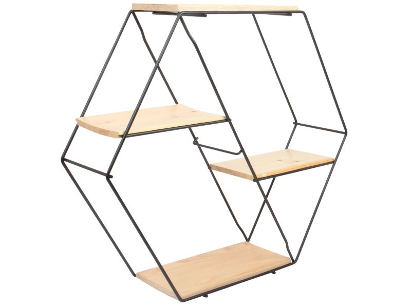 Black Hexagon Wall Shelf with 4 Levels. Floating Shelves. Honeycomb Shelf.