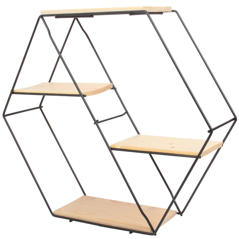Black Hexagon Wall Shelf with 4 Levels. Floating Shelves. Honeycomb Shelf.