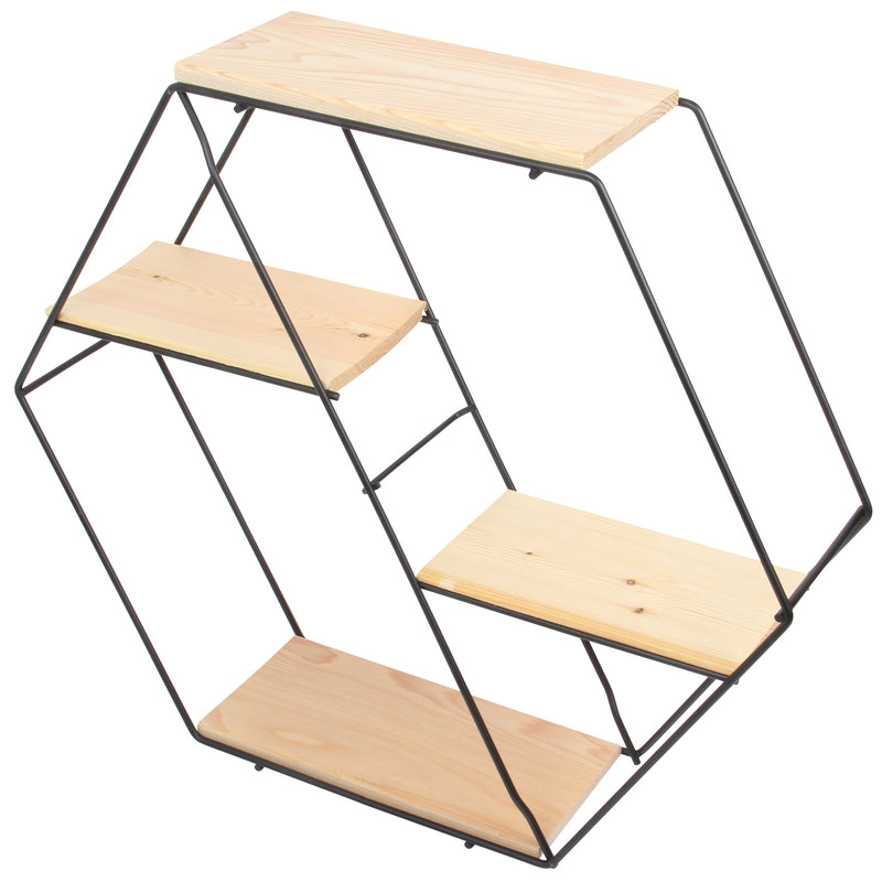 Black Hexagon Wall Shelf with 4 Levels. Floating Shelves. Honeycomb Shelf.