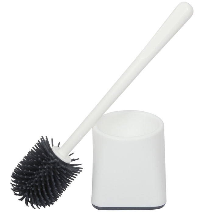 Silicone Toilet Brush. Toilet Brush with Holder. Square Toilet Brush. (White)