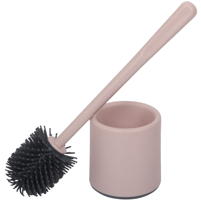 Silicone Toilet Brush. Toilet Brush with Holder. Round Toilet Brush. (Pink)