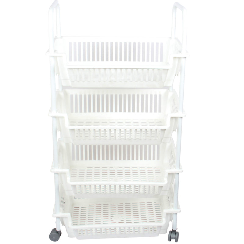 Kitchen Storage Trolley. 4 Tier Vegetable Rack on Wheels. Wheeled Shelf.