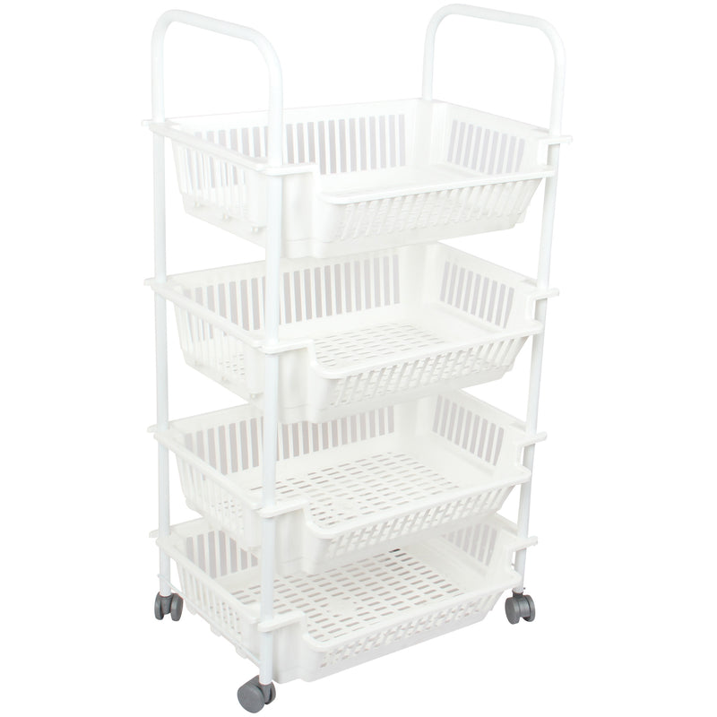 Kitchen Storage Trolley. 4 Tier Vegetable Rack on Wheels. Wheeled Shelf.