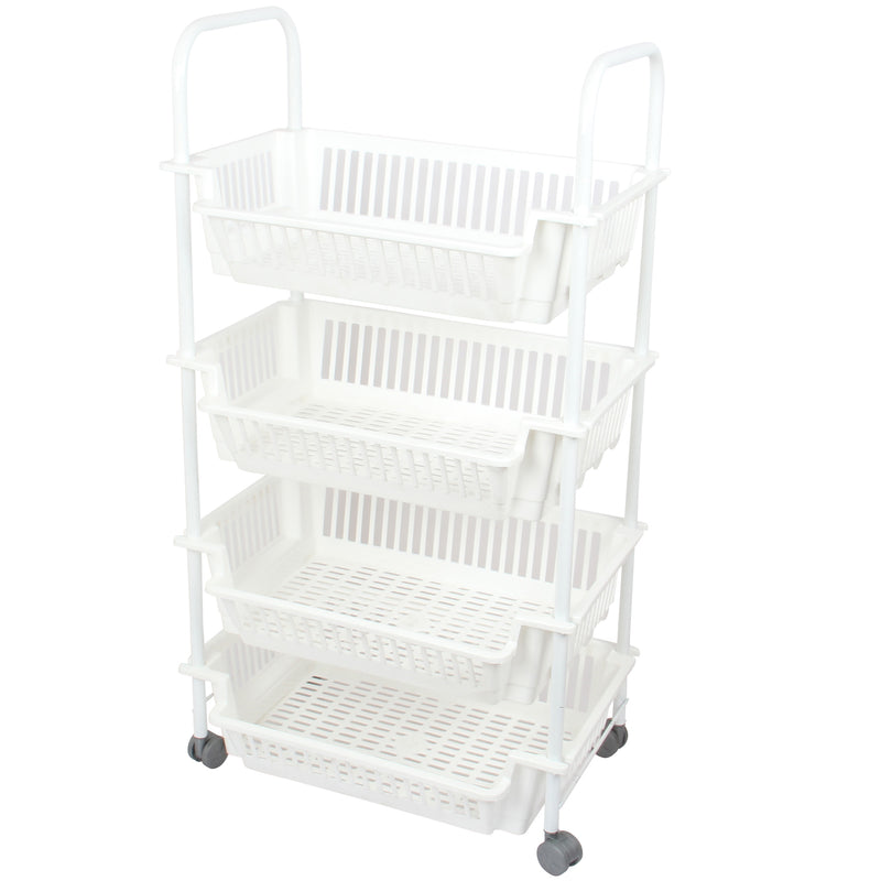 Kitchen Storage Trolley. 4 Tier Vegetable Rack on Wheels. Wheeled Shelf.