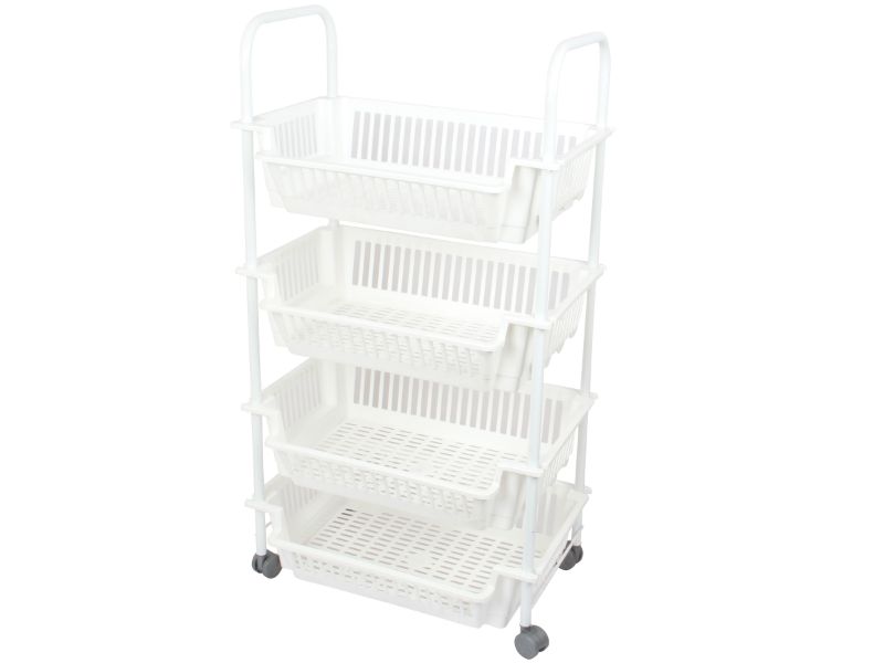 Kitchen Storage Trolley. 4 Tier Vegetable Rack on Wheels. Wheeled Shelf.