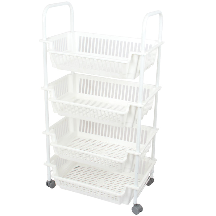 Kitchen Storage Trolley. 4 Tier Vegetable Rack on Wheels. Wheeled Shelf.