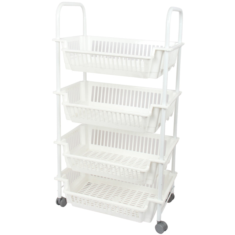 Kitchen Storage Trolley. 4 Tier Vegetable Rack on Wheels. Wheeled Shelf.