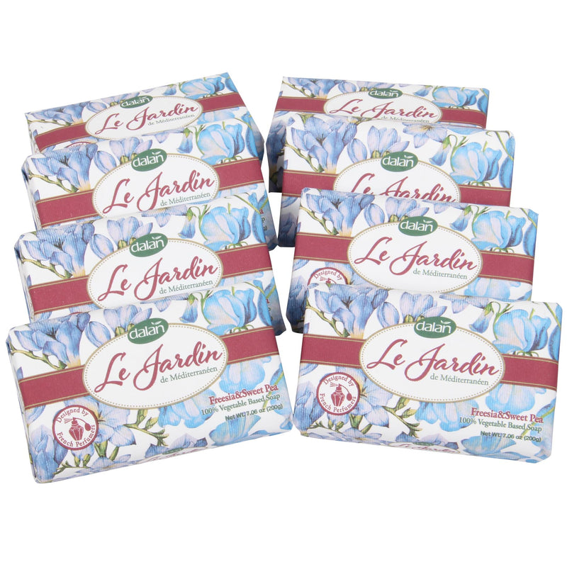 Natural Vegetable Soap Bar. (Pack of 8) Freesia & Sweet Pea Scented Soap. Gift Soap Set. (200g)