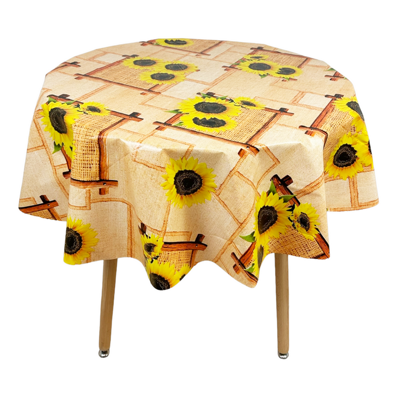 Round Tablecloth. (140 cm) Wipe Clean PVC Table Cloth. Waterproof Table Cover.