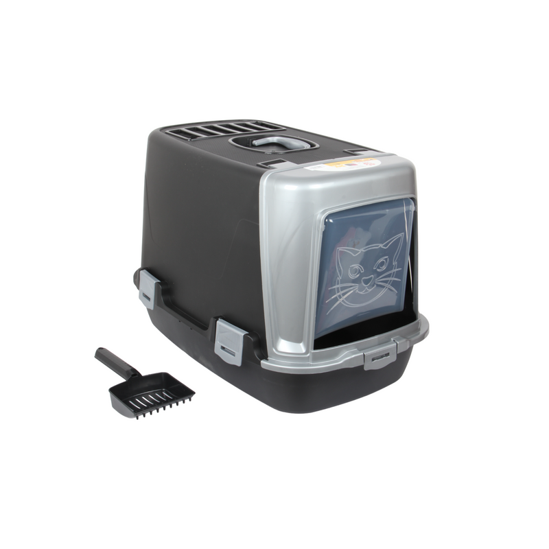 Pet Hooded Litter Tray Box with Scoop. Carbon Filter Litter Box.