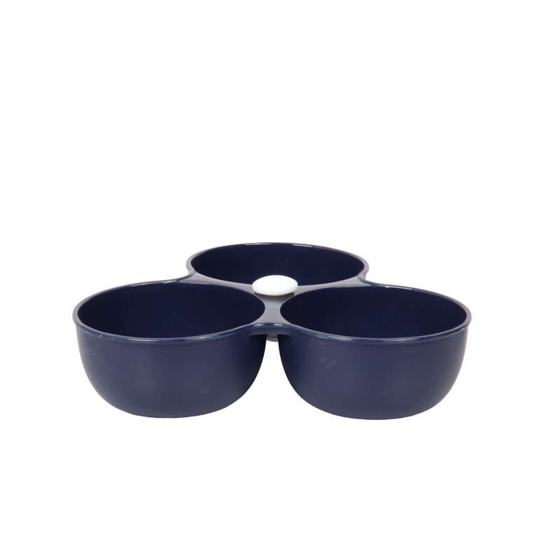 Snack & Dip Bowls. Appetizer Dish with Handle. 3-Cell Serving Bowl Tray. (Blue)