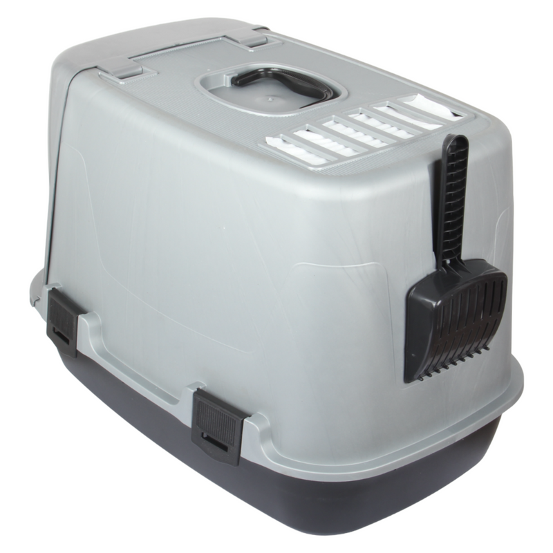 Pet Hooded Litter Tray Box with Scoop. Carbon Filter Litter Box.