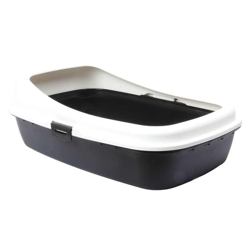 Cat Litter Tray. Big Open Cat Litter Box Tray. (Black & White)