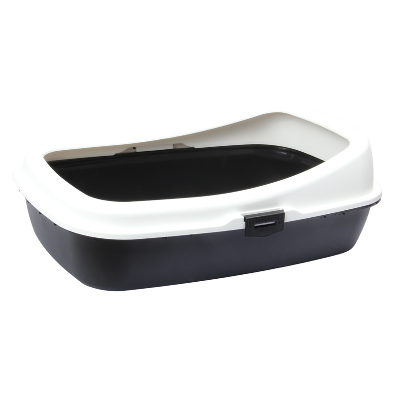 Cat Litter Tray. Big Open Cat Litter Box Tray. (Black & White)