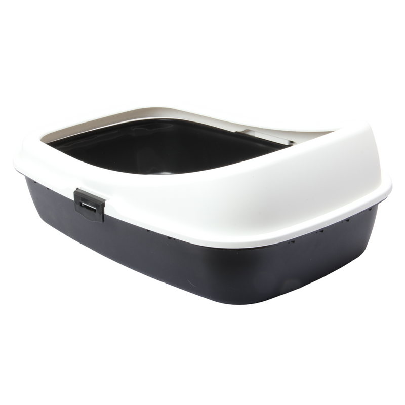 Cat Litter Tray. Big Open Cat Litter Box Tray. (Black & White)