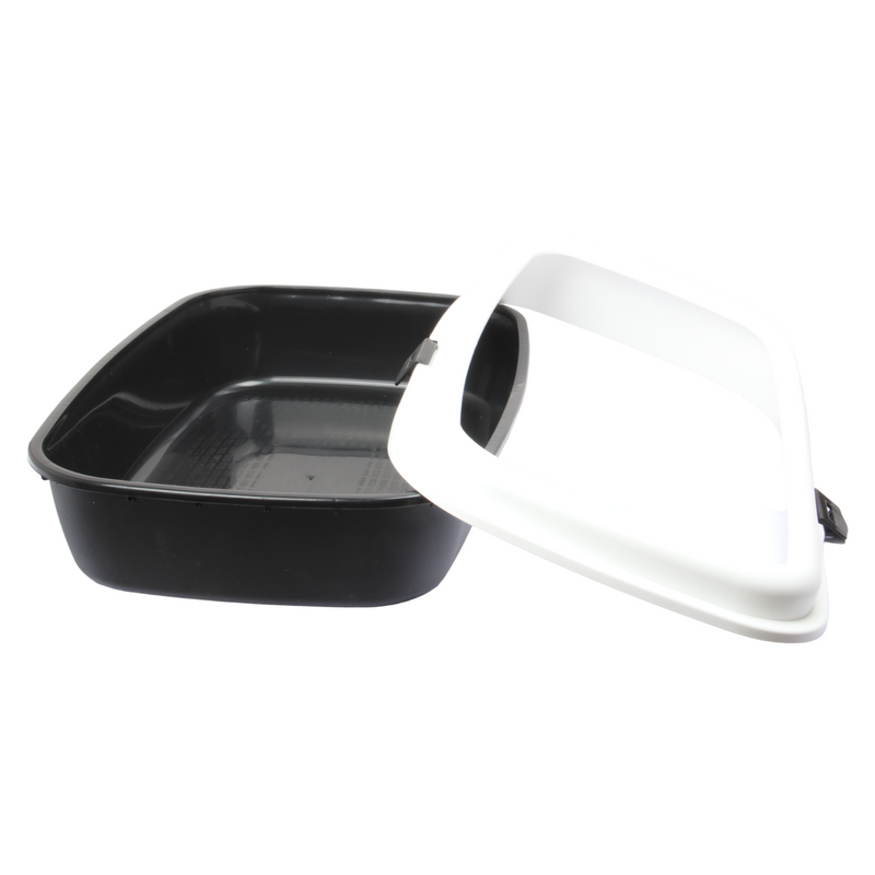 Cat Litter Tray. Big Open Cat Litter Box Tray. (Black & White)