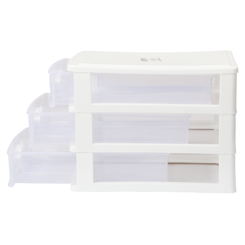 Small Storage Unit with Drawers. 3 Tier Desktop Storage Tower.