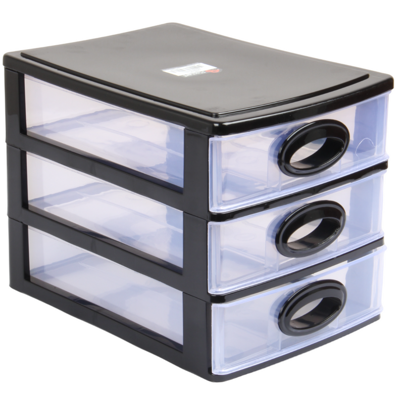 Small Storage Unit with Drawers. 3 Tier Desktop Storage Tower.