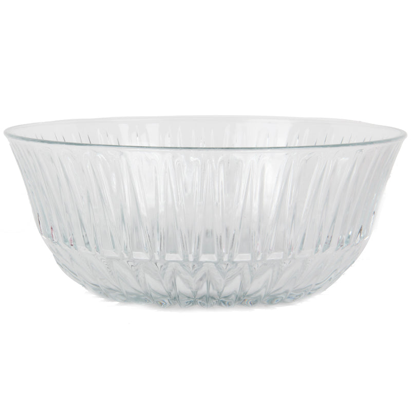 Large Glass Salad Serving Bowl. Ridged Trifle Fruit Desert Dish. ( 2050 cc/ml )