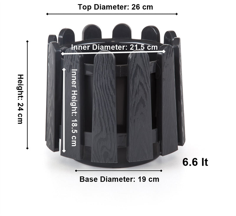 Garden Fence Style Round Flower Pot Planter with Water Drainage. (2.6 Lt / 6.6 Lt / 14.1 Lt)