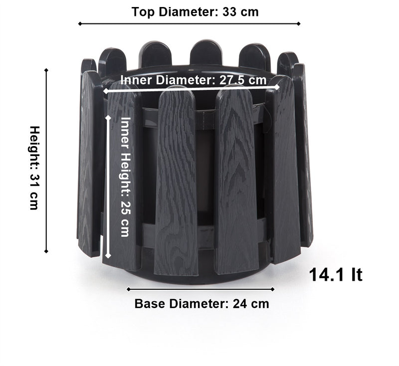 Garden Fence Style Round Flower Pot Planter with Water Drainage. (2.6 Lt / 6.6 Lt / 14.1 Lt)