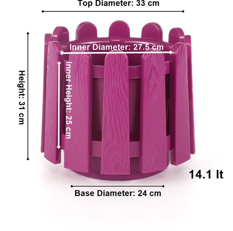 Garden Fence Style Round Flower Pot Planter with Water Drainage. (2.6 Lt / 6.6 Lt / 14.1 Lt)
