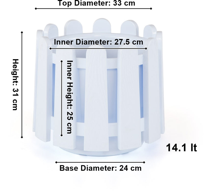 Garden Fence Style Round Flower Pot Planter with Water Drainage. (2.6 Lt / 6.6 Lt / 14.1 Lt)