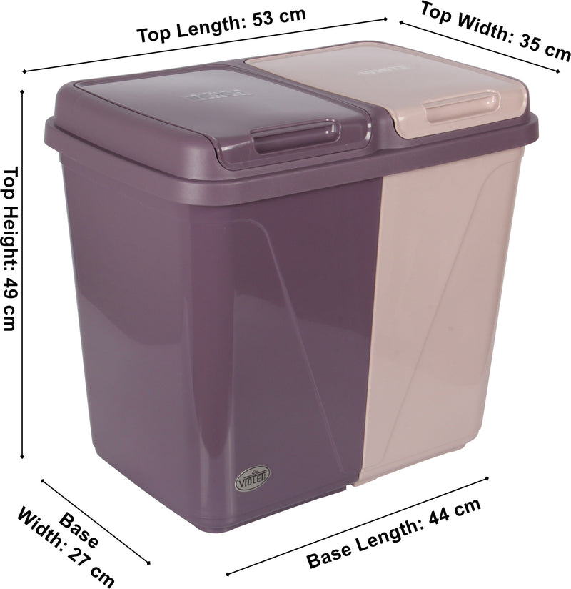 Dual Compartment Rubbish Bin. Waste Recycling And Laundry Basket. 60L (2 x 30L).